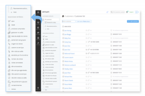 Filtros de clientes do Versum