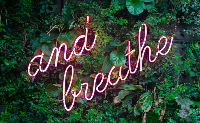 neon with words and breathe