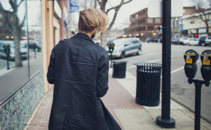 a man walking away